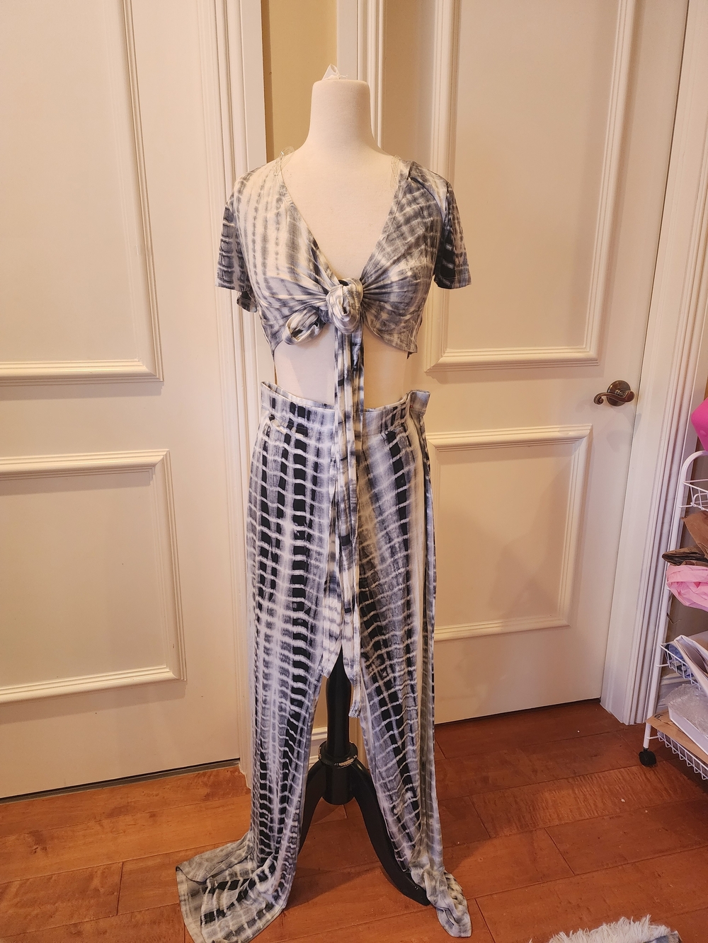 Fashion Nova Grey & White Tie-Dye Two-Piece Set
